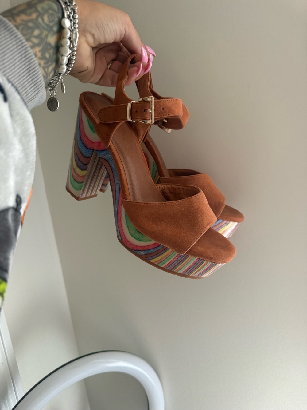 Charlotte Stone rainbow marble heels